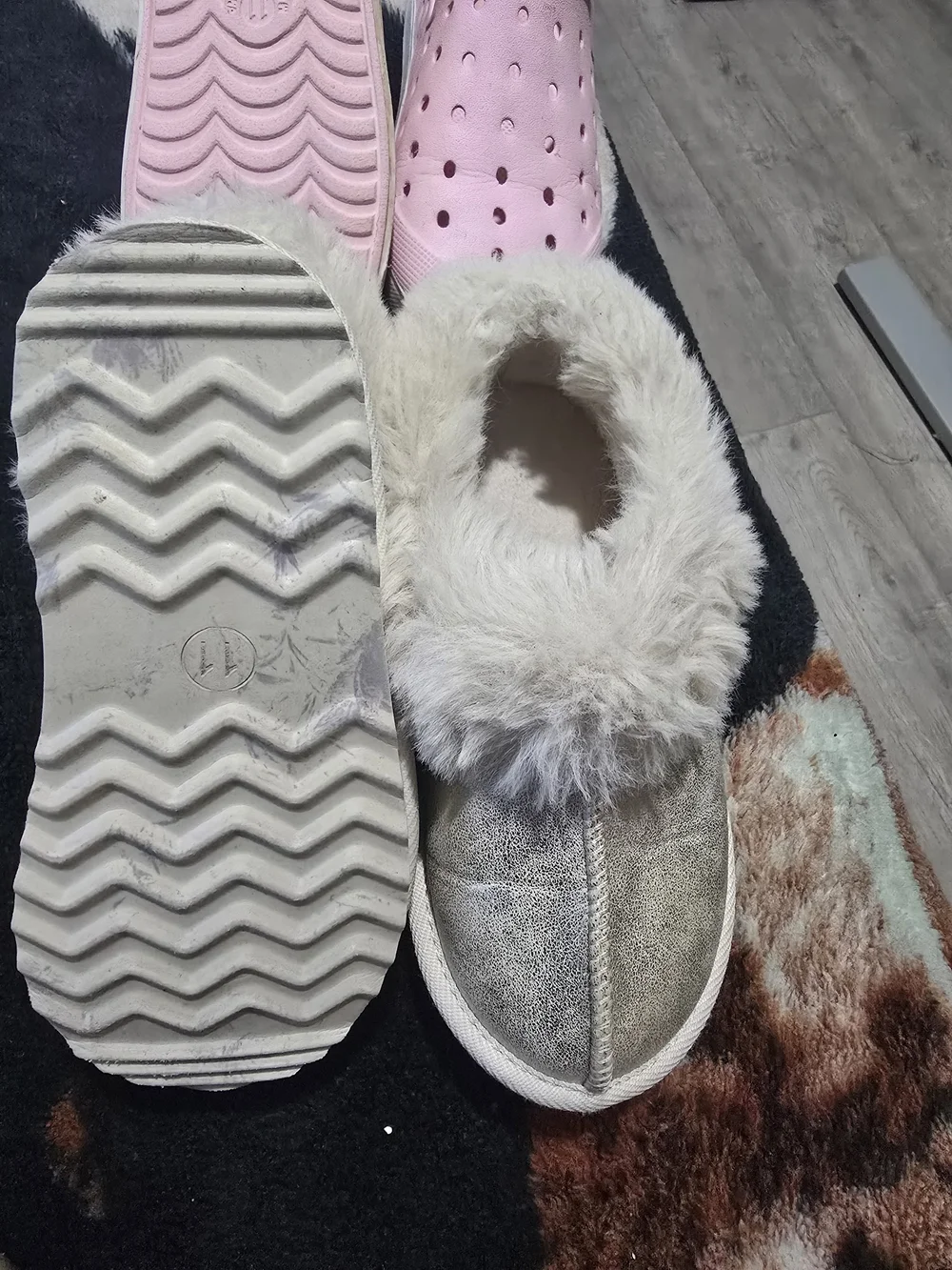 Kids Pink Slip-On Clog and Cream Faux-Fur Lined Slip-On Set
